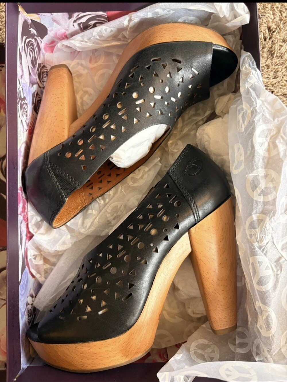 Lucky Brand Marlene Peep Toe Platform Heels Black Leather Size 6M